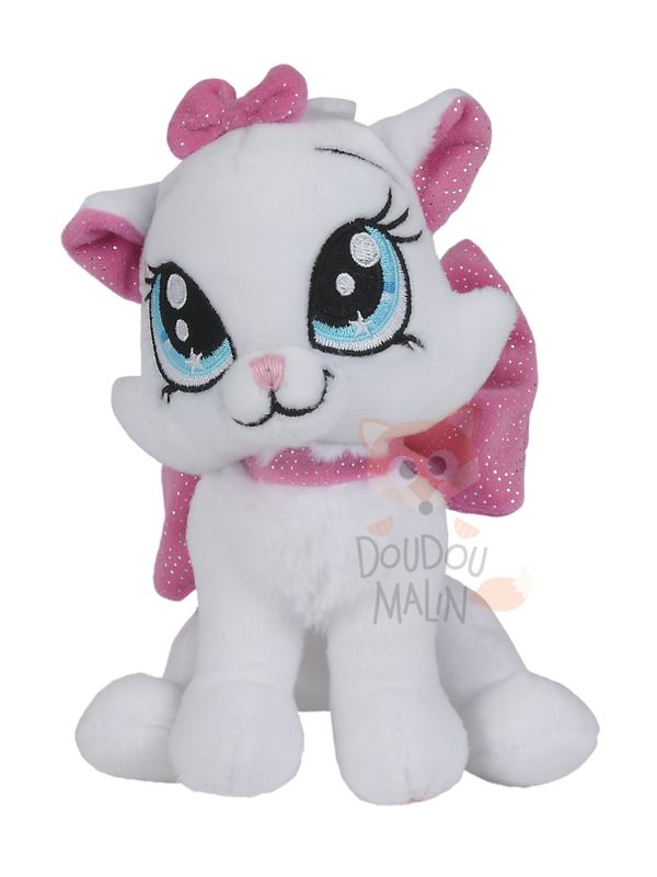 Glamour peluche marie aristochat blanc noeud rose 17 cm 